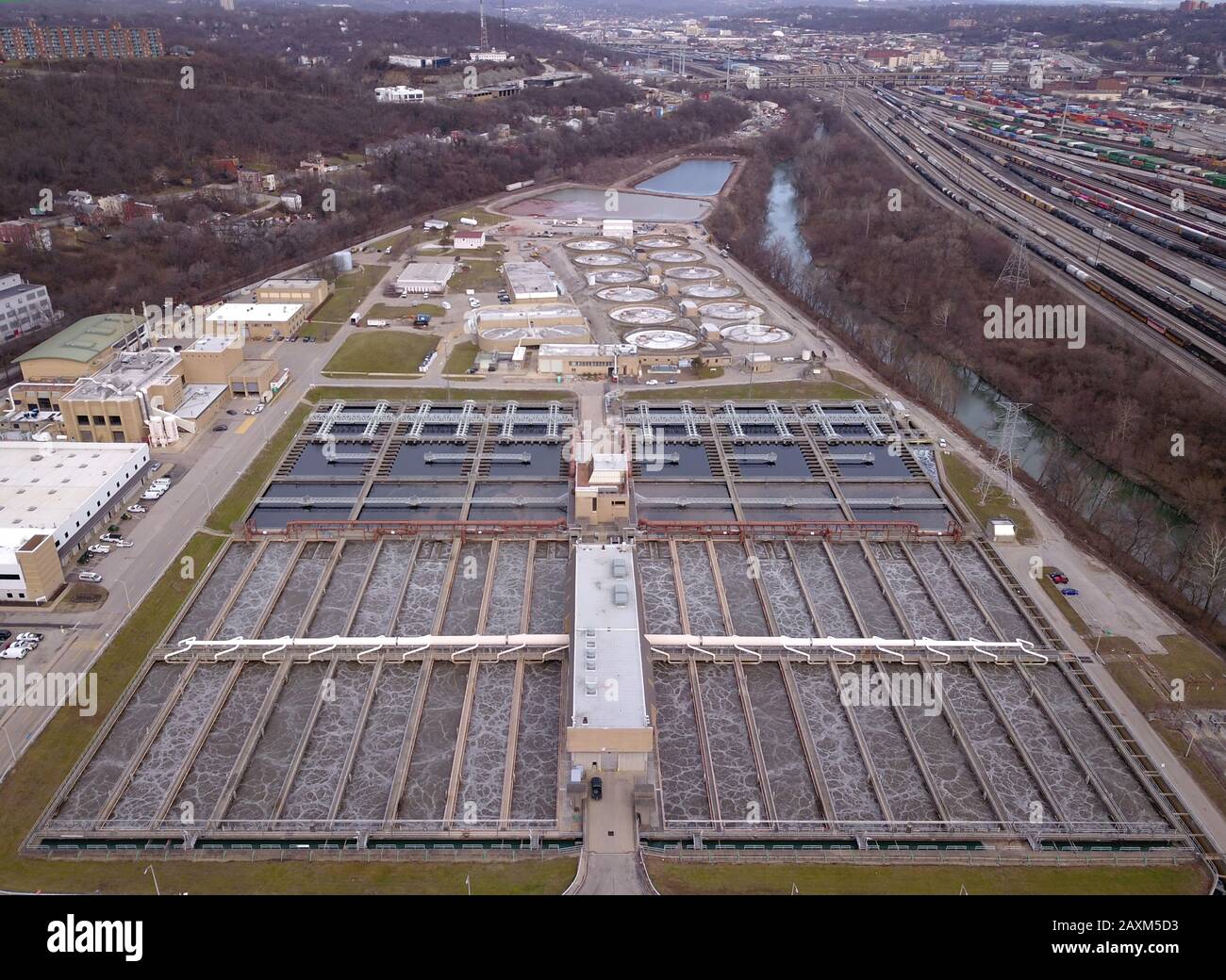 Drohne Abwasserklärteiche Anlage Cincinnati Ohio USA Stockfoto