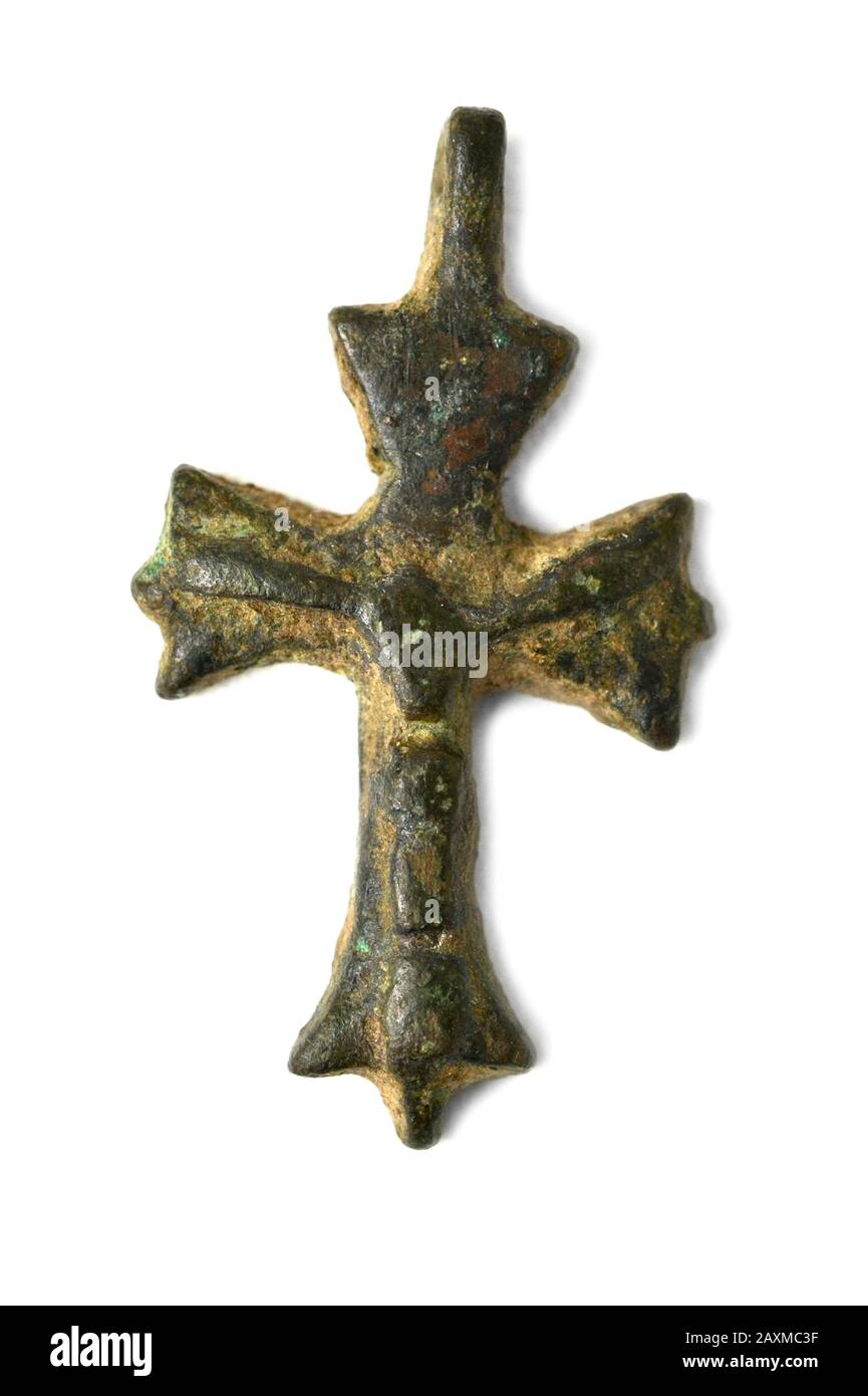 Archäologische Fundstellen christliche Kreuze isoliert auf weißem Grund Stockfoto