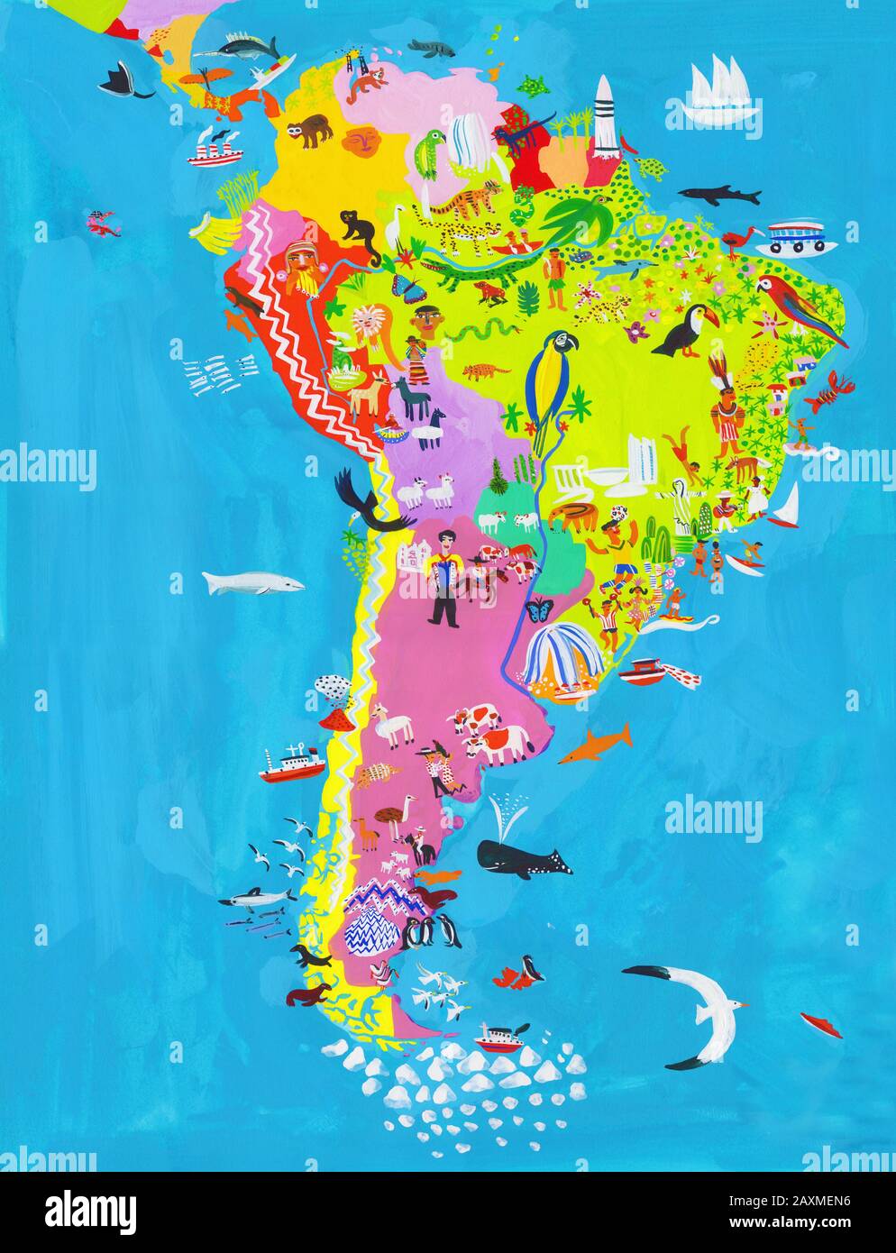 Illustrierte Karte von zentral- und Südamerika Stockfoto