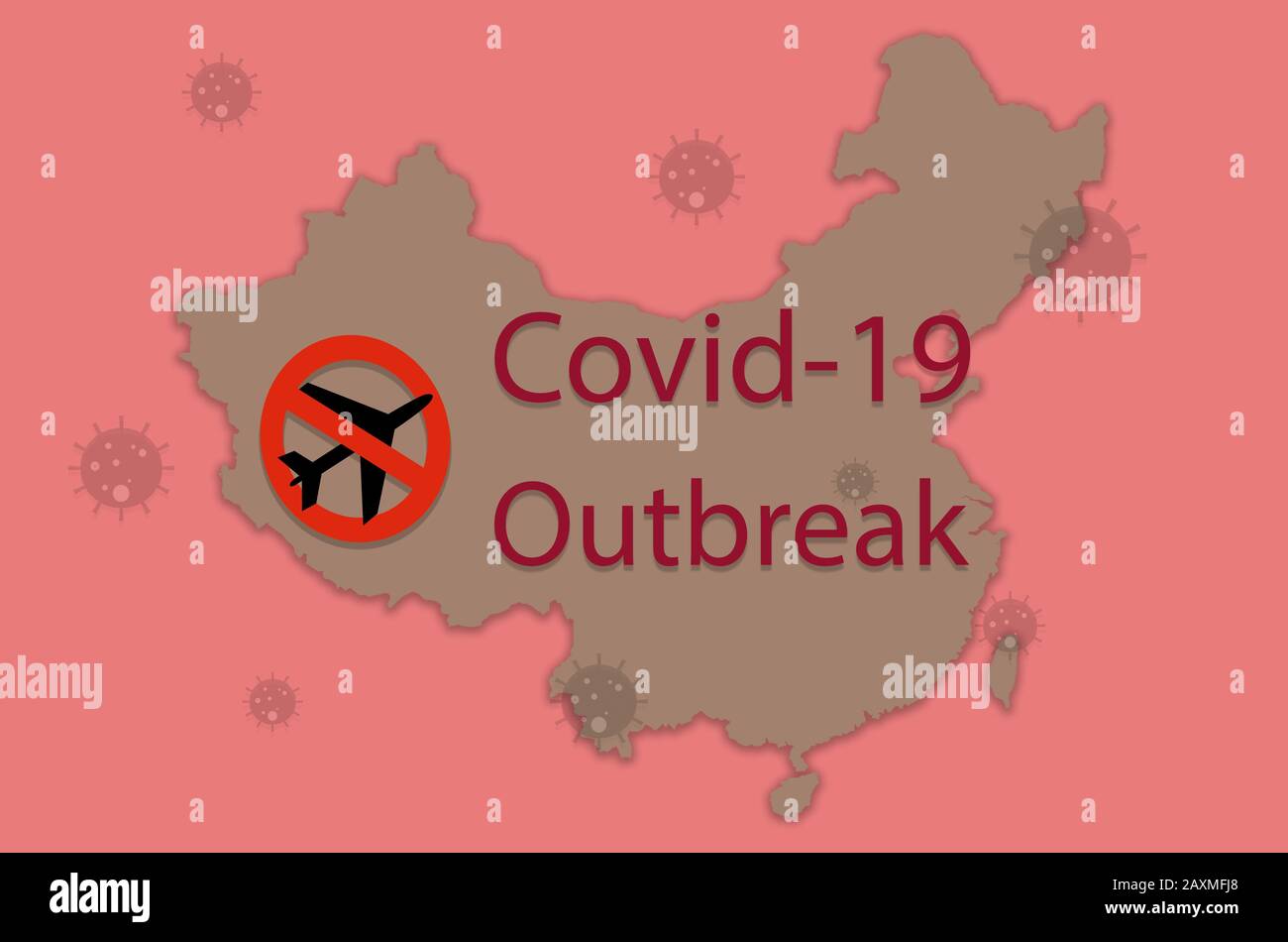 Konzept des Reiseverbots von Wuhan china aufgrund von Coronavirus, 2019-nCoV oder Covid-19 weltweit verbreitet - Epidemiezone - Gesundheits- und Medizinkonzept Stockfoto
