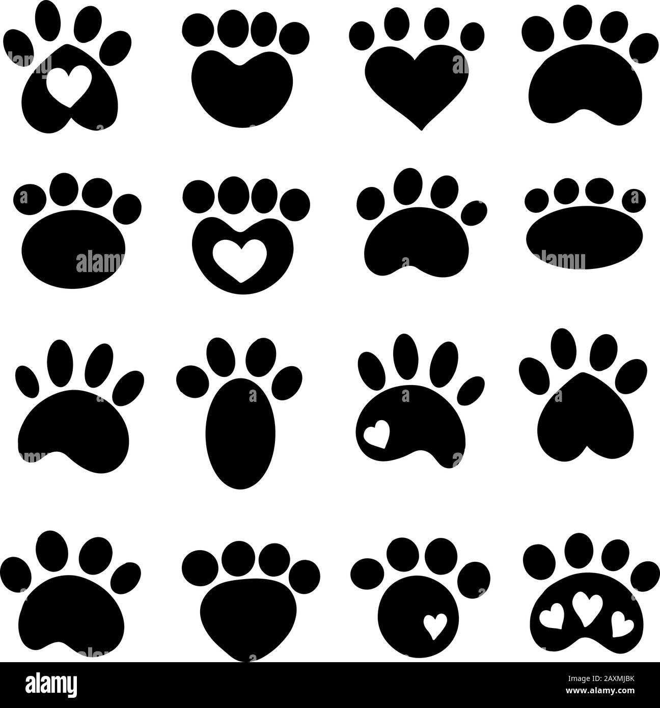 Eine Niedliche Kollektion Von Silhouettendrucken Wie Cut oder Dog Cartoon Illustration Vector Style, Einige Mit Herz Stock Vektor