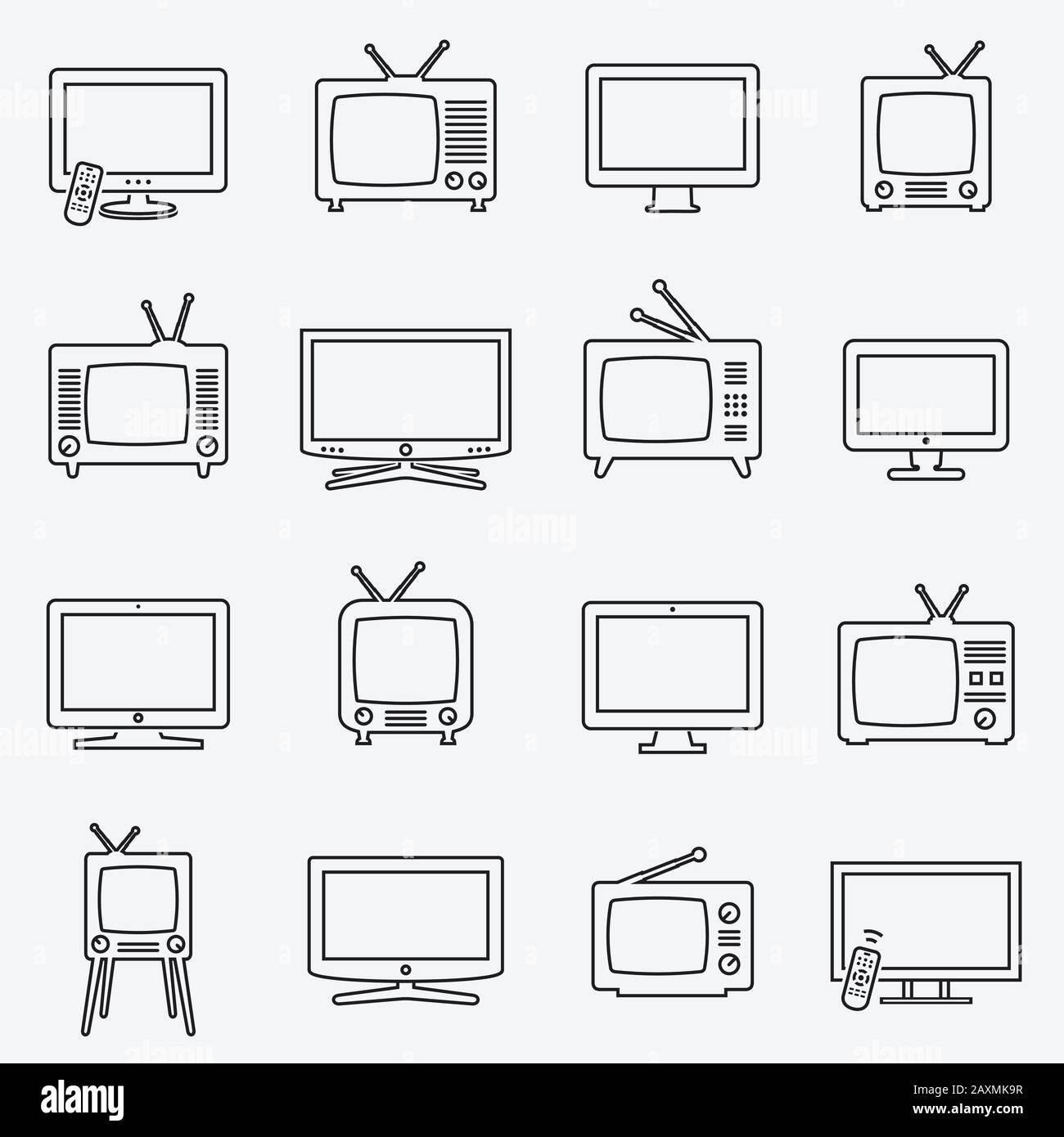 TV Symbole gesetzt. Linear Vector Icons. TV isoliert Piktogramme. Stock Vektor