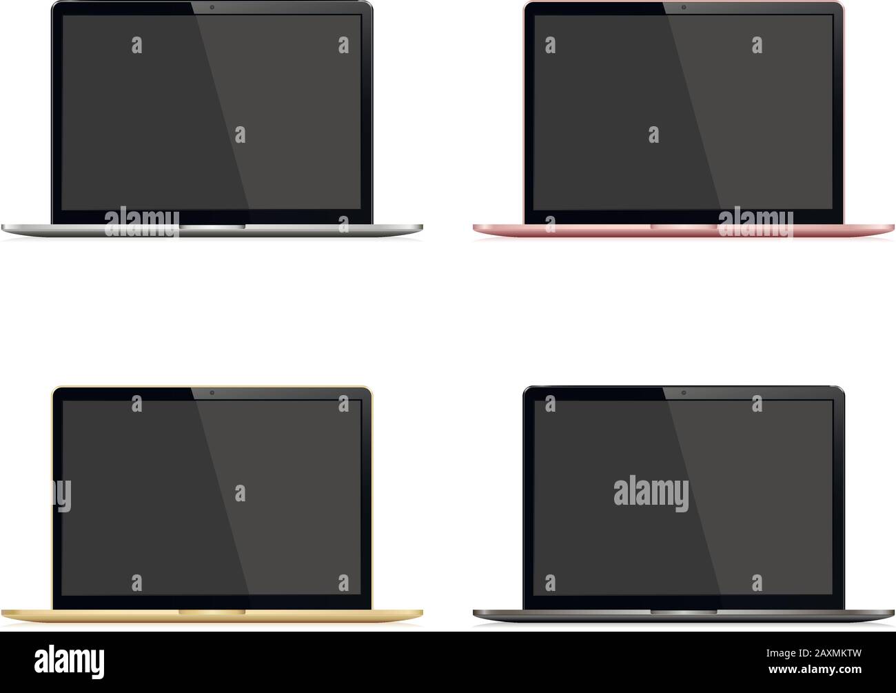 Vektor-Satz für Laptops. Silber, Dunkelgrau, Gold und Rosenfarbe. Stock Vektor