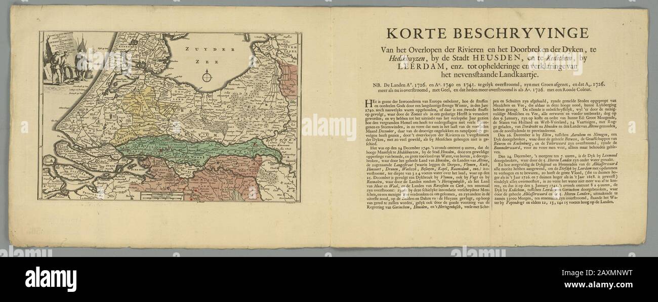 Karte von Holland mit Zuyd Aanwyzing der Inundation durch Eys und Dykbraaken im Jaare 1726 über die Monate Januar und Februar und Dezember und Januar in den Jahren 1742 und 1741. Quelle: Map Collection Interior Hingman, 4.VTHR, inv 563 Creator: Hergestellt von B. Ruijter URL: http://beeldbank.nationaalarchief.nl/na:col1:dat513844 Weitere Informationen über das Nationalarchiv: http://www.nationaalarchief.nl Weitere Fotos aus dieser und anderen Kollektionen finden Sie in unserer Bilddatenbank unter http://beeldbank.nationaalarchief.nl. Bitte helfen Sie uns, unser Wissen über die Fotosammlungen durch Tags und Komme zu erweitern Stockfoto