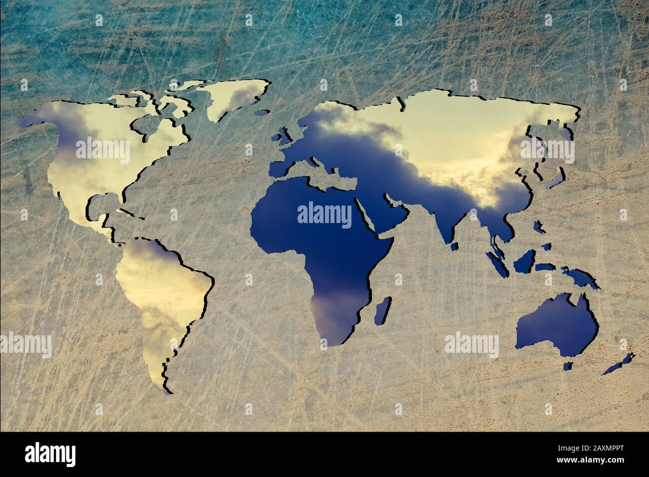 Grob umrissen Weltkarte mit weißem Hintergrund Stockfoto