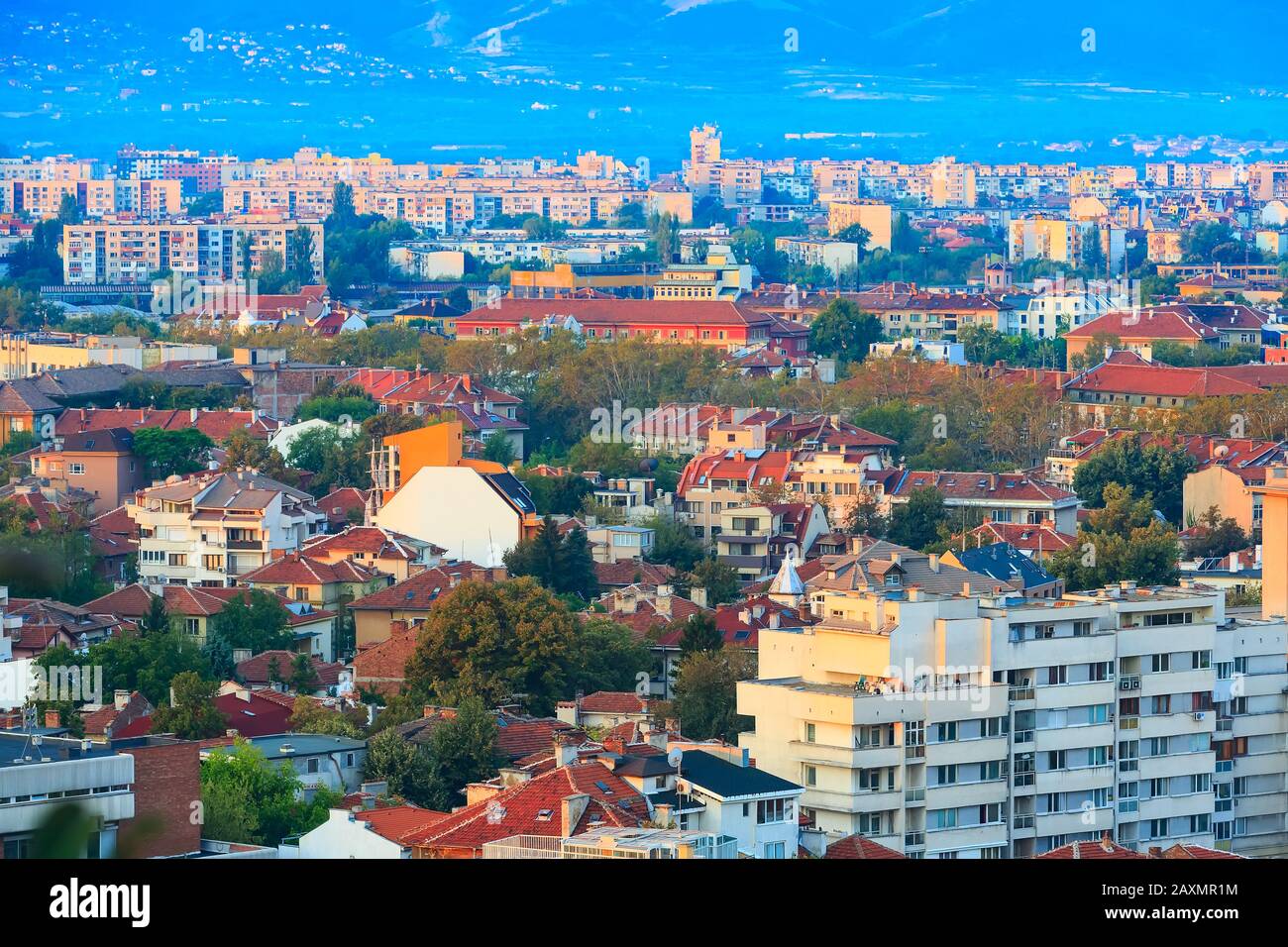 Plovdiv, Bulgarien Stadt Skyline Sonnenaufgang Panorama Stockfoto