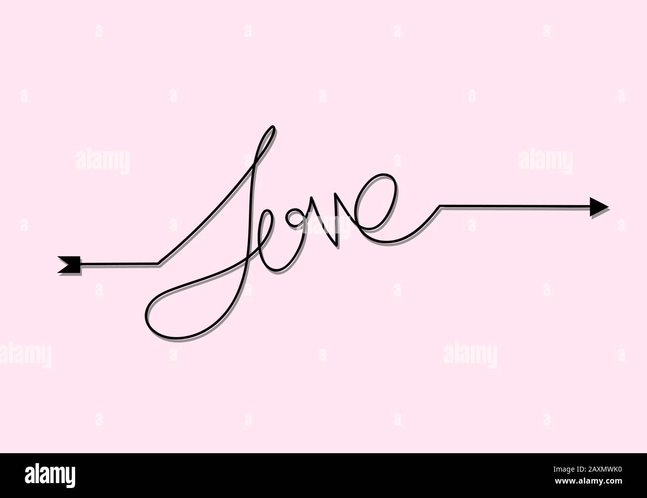 Durchgängige Ein-Linien-Zeichnung LIEBE Wort-Design, Vektor minimalistische Illustration von Liebe valentine Konzept. Stockfoto