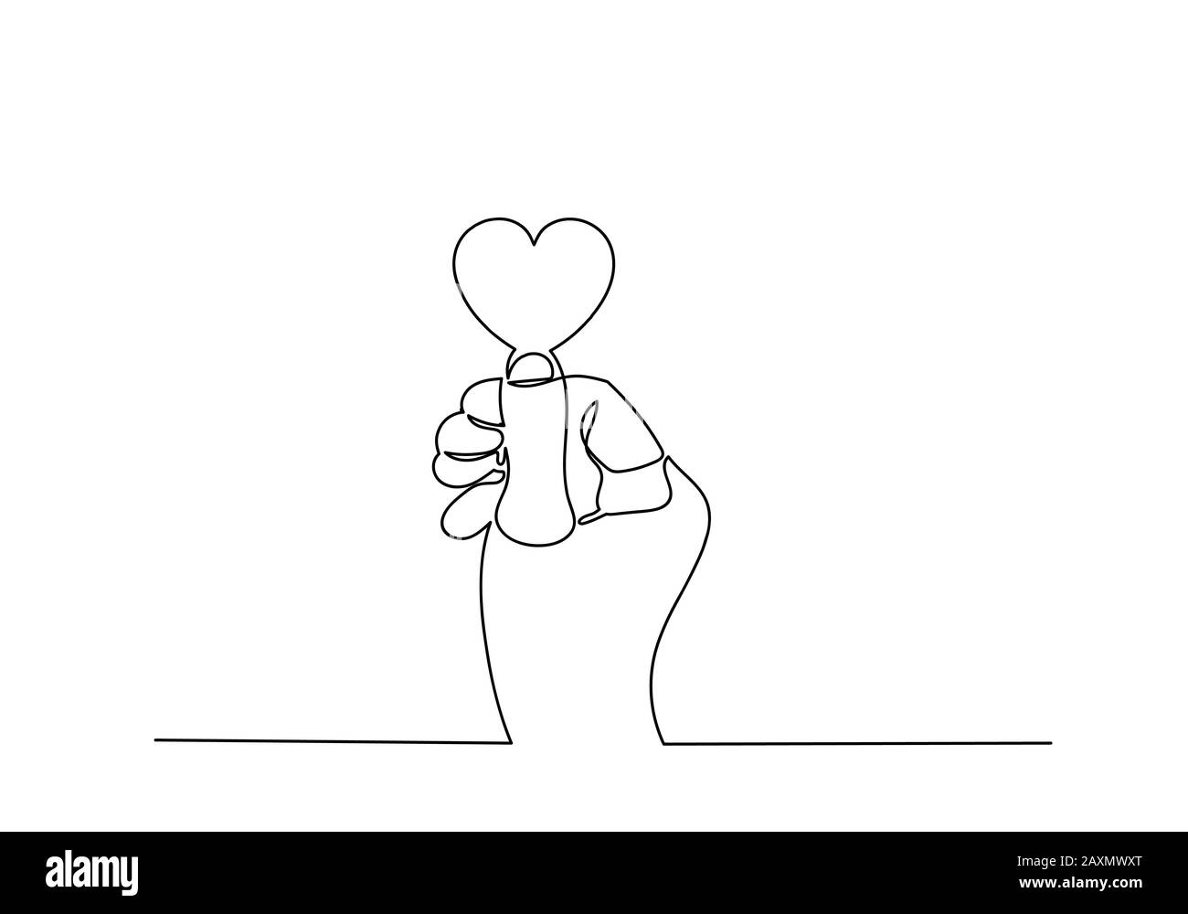 Durchgehende Strichzeichnung der Hände mit Herzform, Vektorgrafiker. Stockfoto
