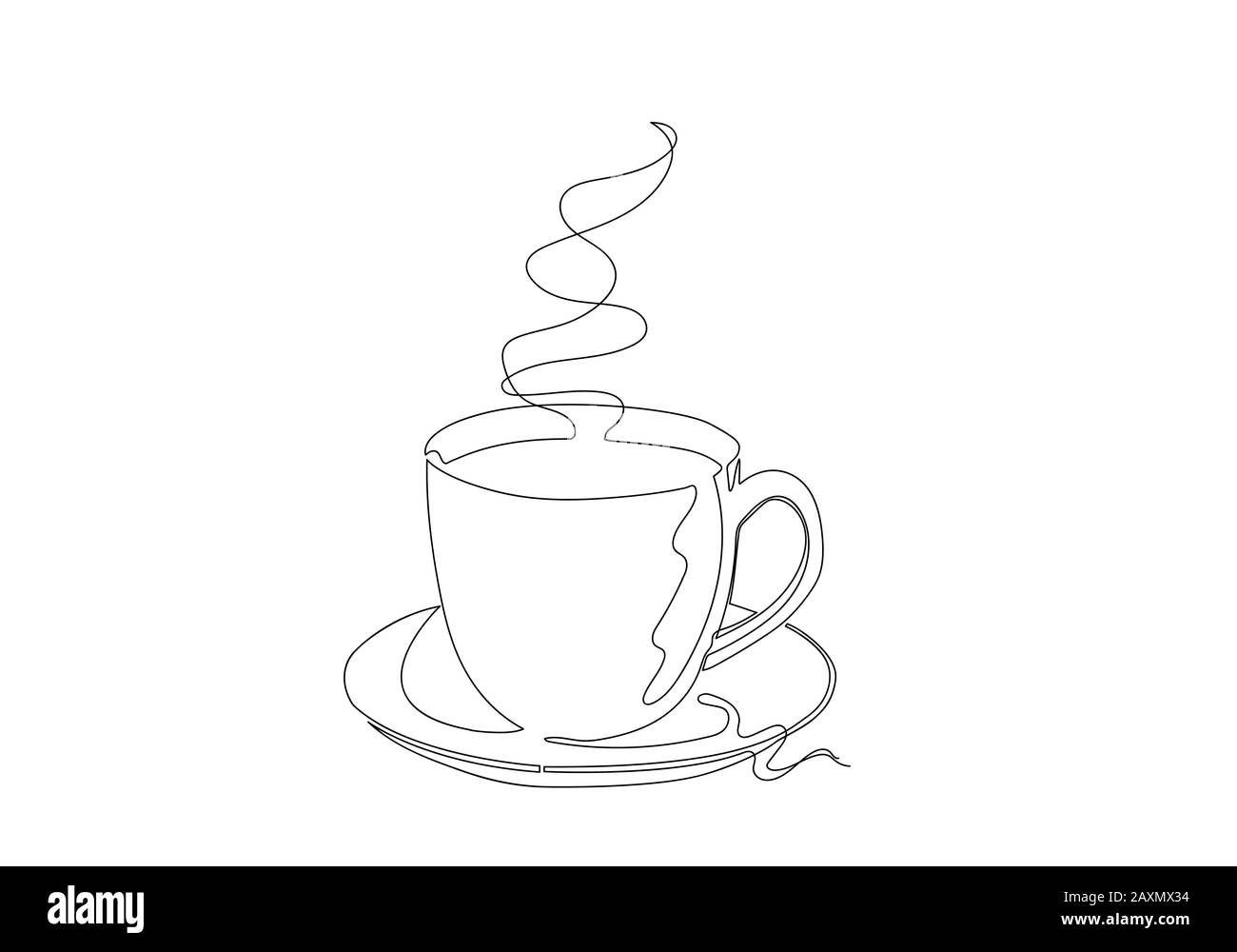 Durchgängige Ein-Linien-Zeichnung der Tasse Kaffee. Vektorgrafiken. Stockfoto