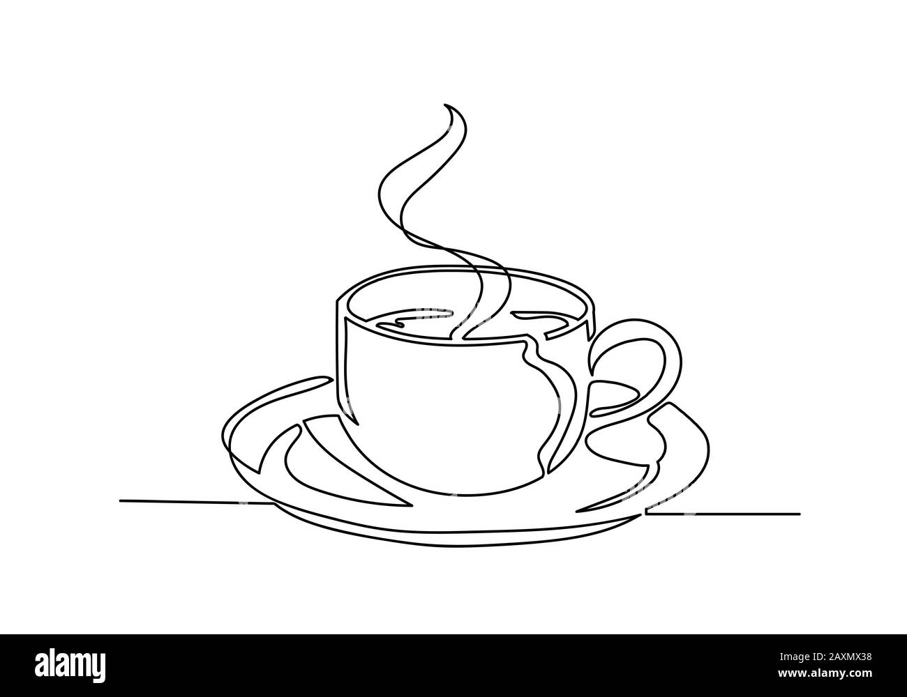 Durchgängige Ein-Linien-Zeichnung der Tasse Kaffee. Vektorgrafiken. Stockfoto
