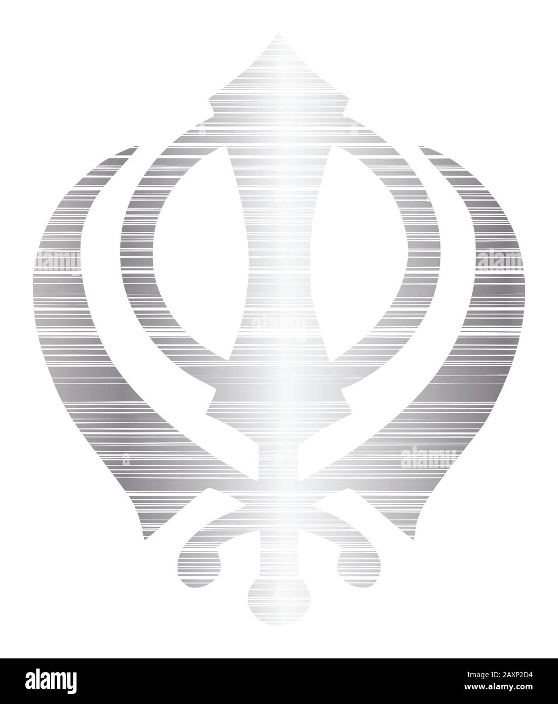 Das Hauptsymbol des Sikhismus - Schild Khanda (silber), weißer Hintergrund, isoliert, Illustration Stockfoto