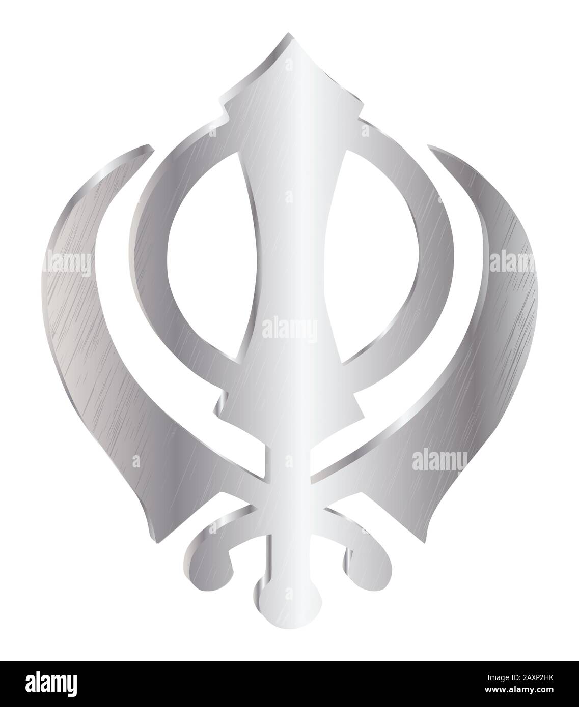 Das Hauptsymbol des Sikhismus - Schild Khanda (silber), weißer Hintergrund, isoliert, Illustration Stockfoto