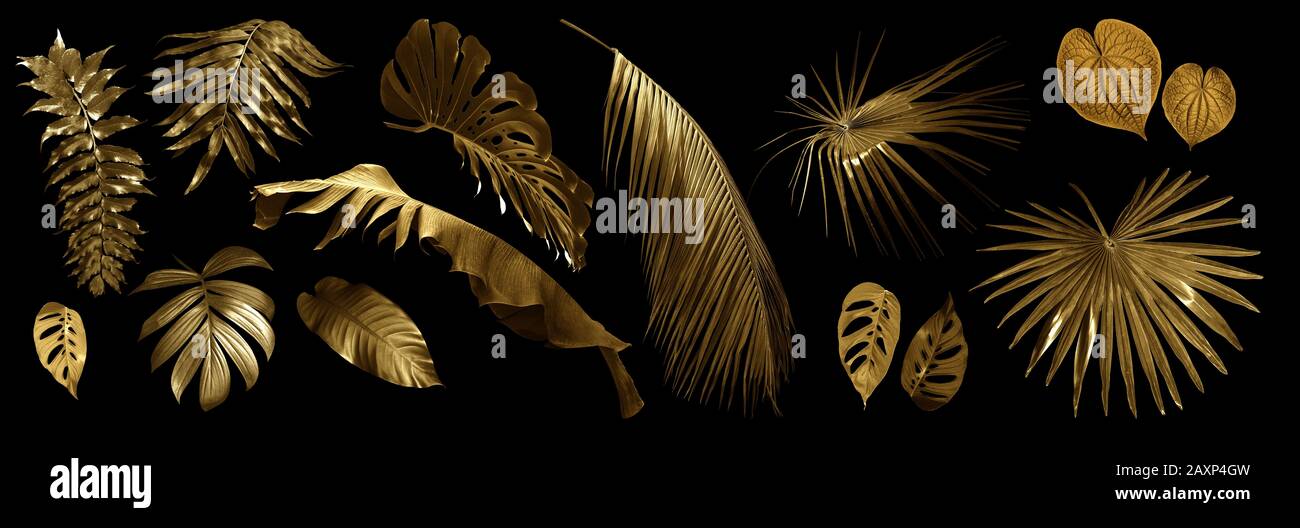 Tropische Blätter Gold und Schwarz, können als Hintergrund verwendet werden Stockfoto