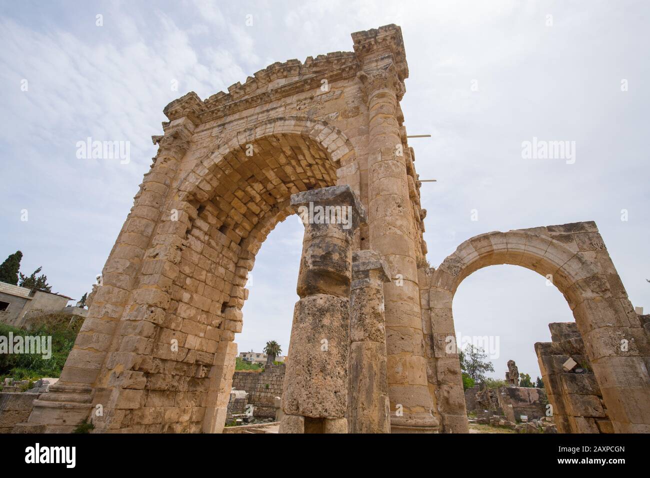 Der Triumphbogen. Roman bleibt in Tyrus. Reifen ist eine alte phönizische Stadt. Reifen, Libanon - Juni 2019 Stockfoto