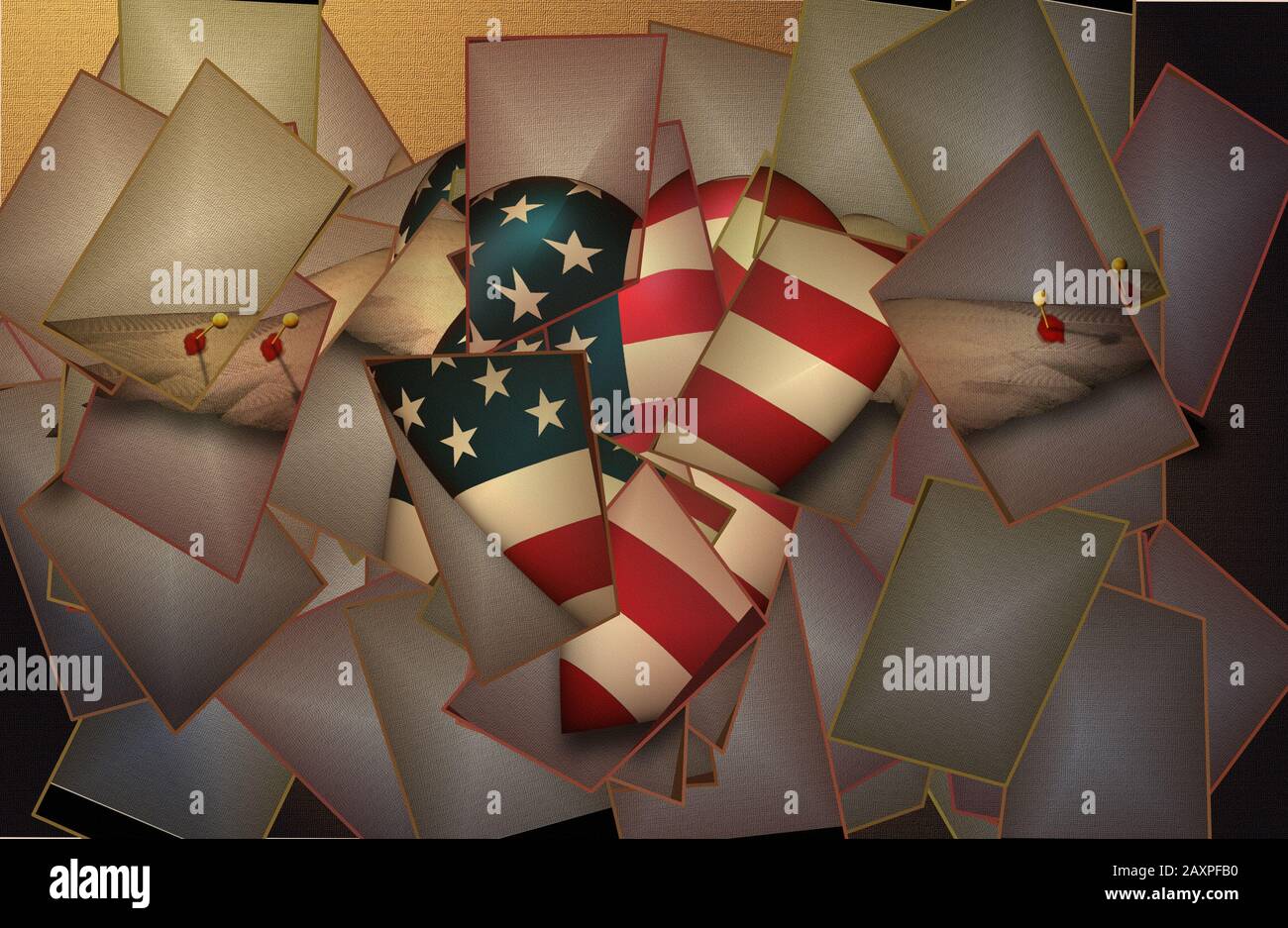 USA-Flagge geflügelten Herzen angeheftet an die Oberfläche Stockfoto