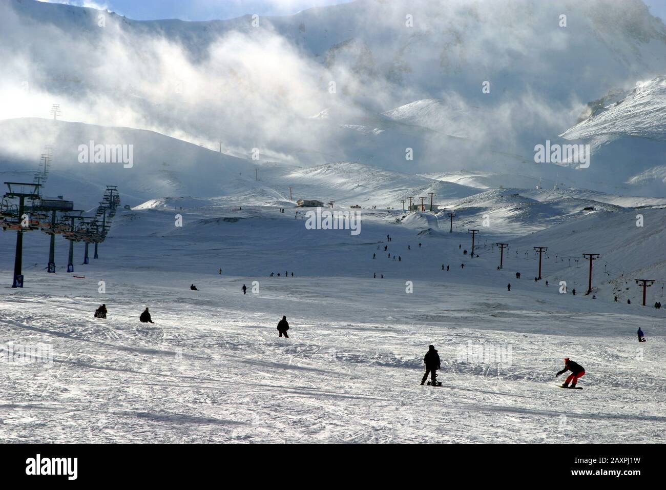 Skifahren im Skigebiet Mount Erciyes in Kayseri, Türkei. Das Skigebiet  Mount Erciyes ist eine der längsten Pisten der Türkei Stockfotografie -  Alamy