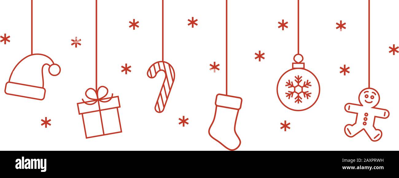 Weihnachtszeichen hängende Girlande. Symbole für flache Konturen. Stock Vektor