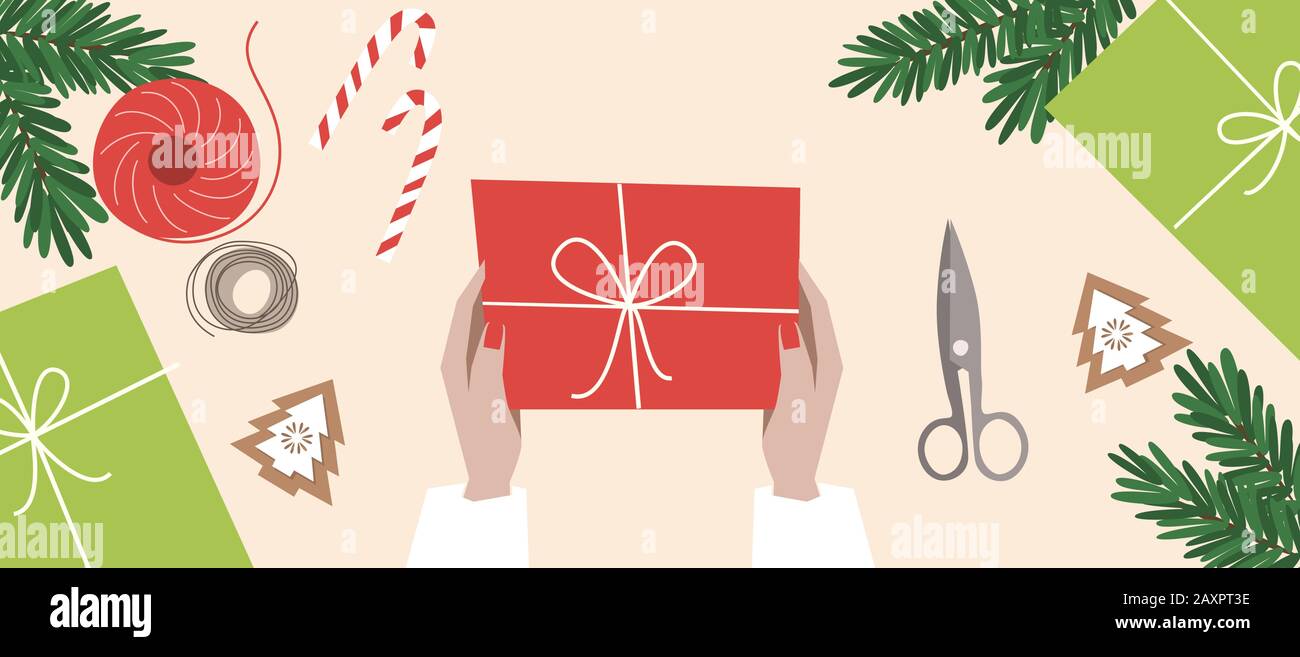 Vektorgrafiken für Geschenkkarton für weihnachten. Vorbereitung auf die Feiertage. Stock Vektor