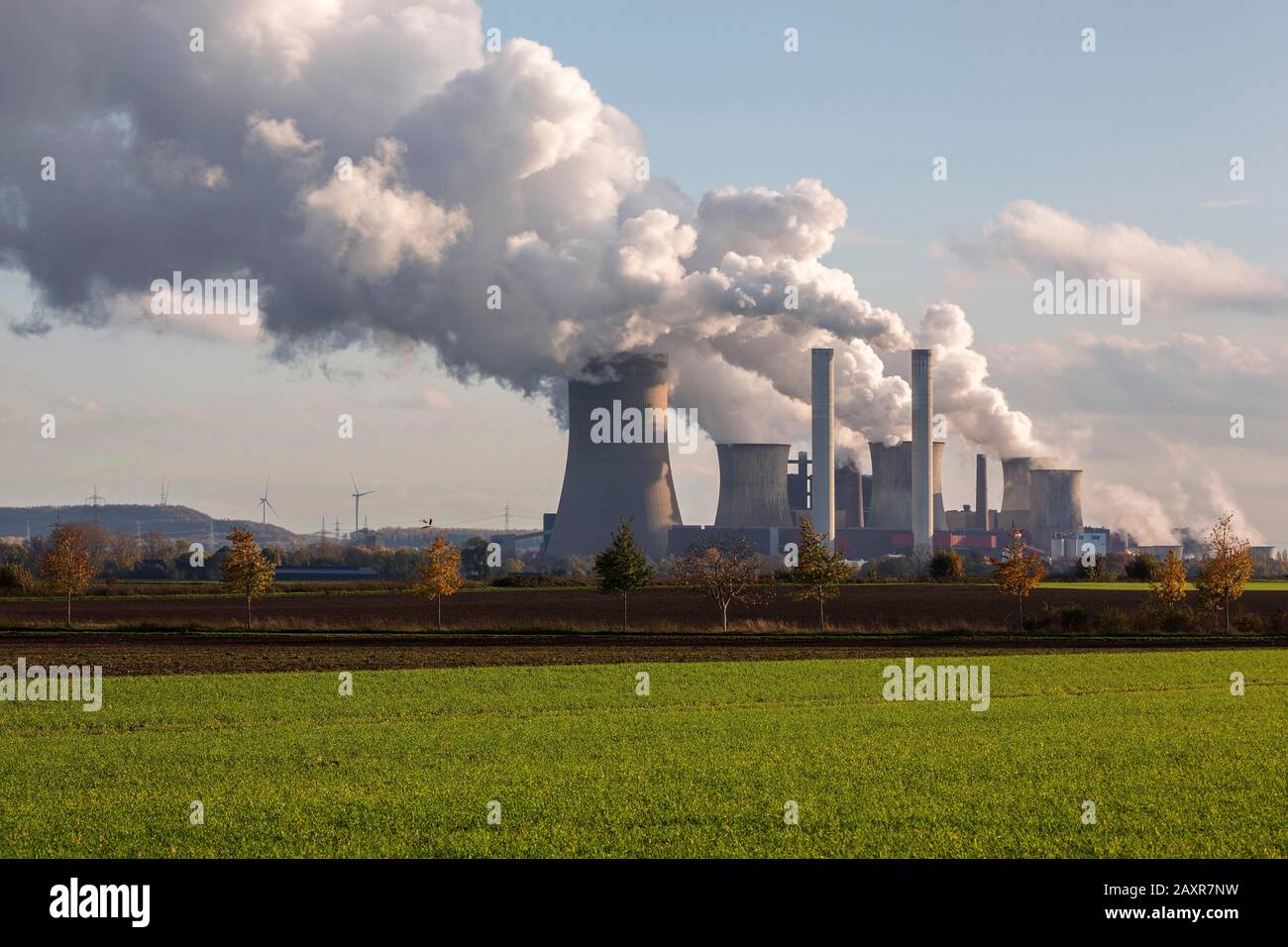 RWE Power AG, Kraftwerk Niederaußem, Braunkraftwerk, Dampfkamine, Kohle-Ausgang, Bergheim, rheinisches Braunbaugebiet, Nord-Rhein-We Stockfoto