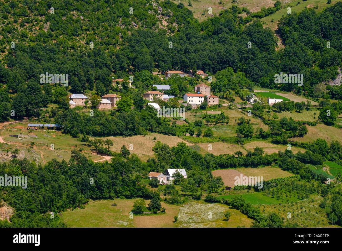 Dorf Muhole bei Bicaj, südlich von Kukës, Qark Kukes, Albanien Stockfoto