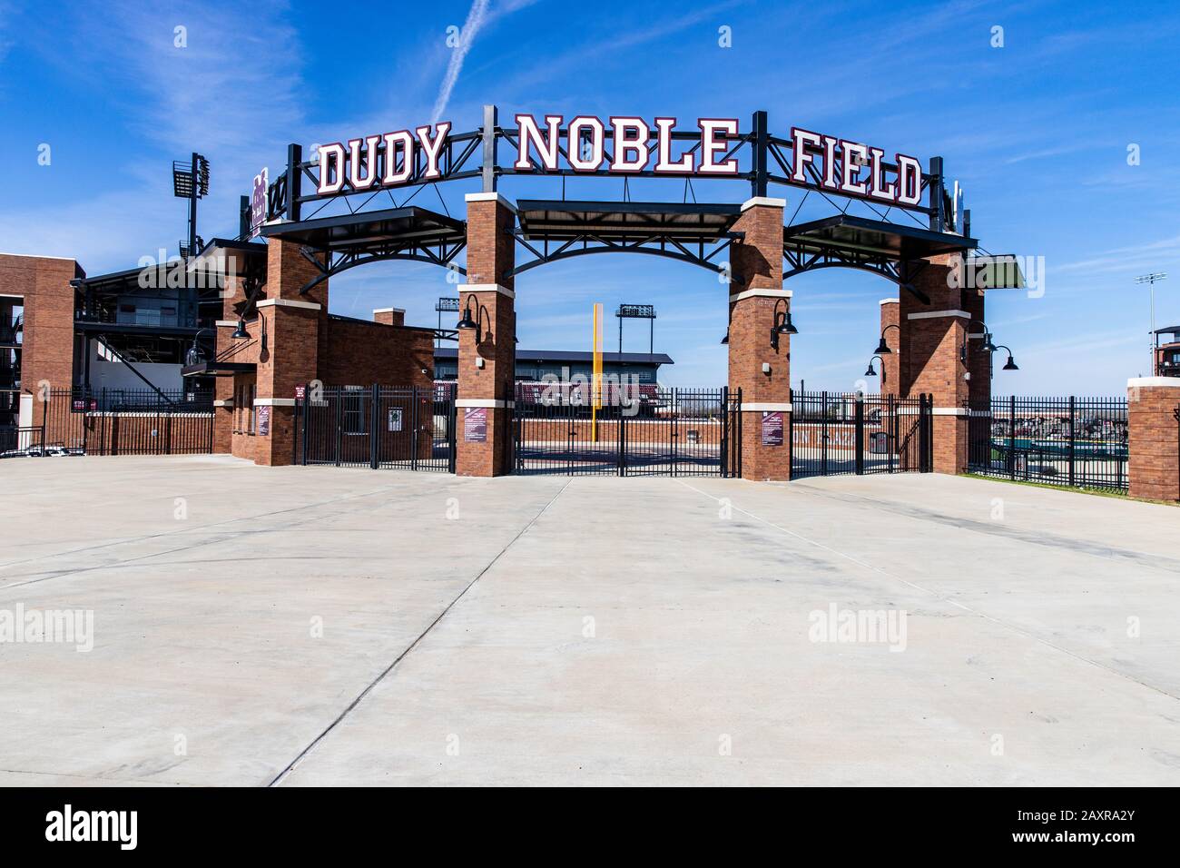 Starkville, MS/USA - 9. Februar 2020: Eintritt zum Dudy Noble Field, Heimstadion des Mississippi State University Baseball Stockfoto