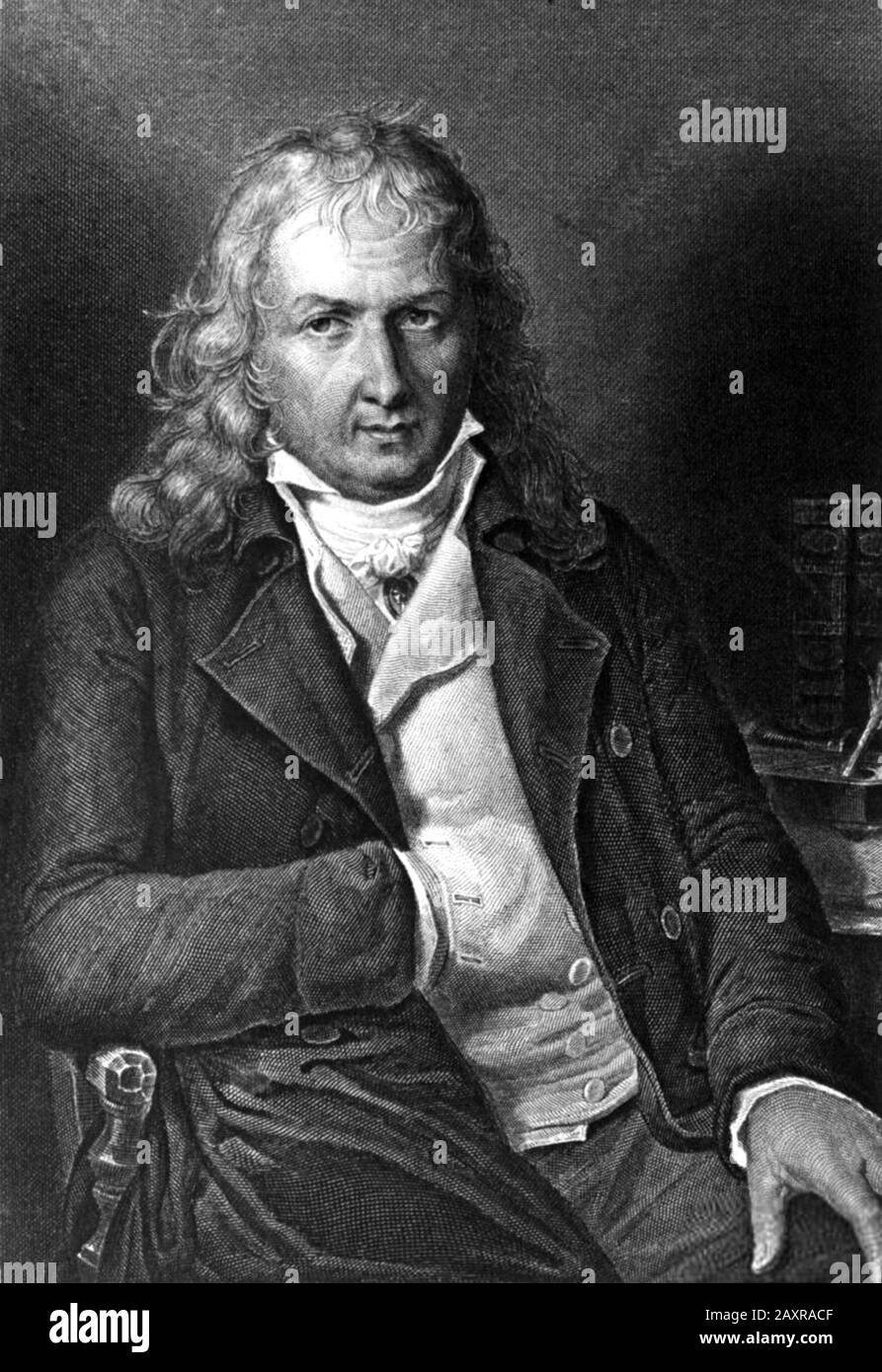 Ca, FRANKREICH: Der französische Schriftsteller und Botaniker Jacques Henri Bernardin De Saint Pierre (* 1737 in Saint-Pierre; † 1814 in Paris), der Autor der berühmten Romantik PAUL ET VIRGINIE (* 1787 in Paris). . - Jacques-Henri - Saint-Pierre - BOTANIKER - BOTANICO - BOTANICA - SCRITTORE - LETTERATURA - LITERATUR - Letterato - Ritratto - Porträt - "800 - 800" - OTTOCENTO - Scrivania - Schreibtisch - Scrittoio - libro - Bücher - Penna d'oca - Kragen - Colletto - Gilet - Bücher Panciotto --- Archivio GBB Stockfoto