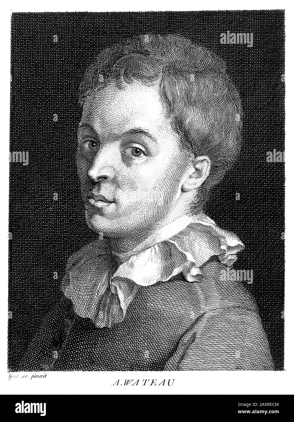 1710 Ca, Paris, FRANKREICH: Der französische Rokoko-Maler Antoine WATTEAU (* 1684; † 1721), geboren als Jean-Antoine Watteau. Porträt eines undentifizierten französischen Graveurs aus einem Watteau-Selbstporträt, das 1727 pubbliert wurde. - KUNST - ARTI VISIVE - ARTE - Francia - PORTRÄT - RITRATTO - GESCHICHTE - FOTO STORICHE - Colletto - Kragen - AUTORITRATTO - Incisione - Illustrazione - Illustration -- Archivio GBB Stockfoto