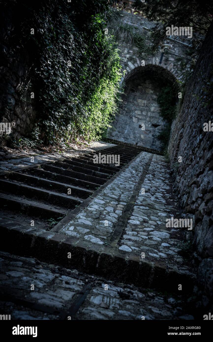 Treppen in Spello, Provinz Perugia, Umbrien, Italien Stockfoto