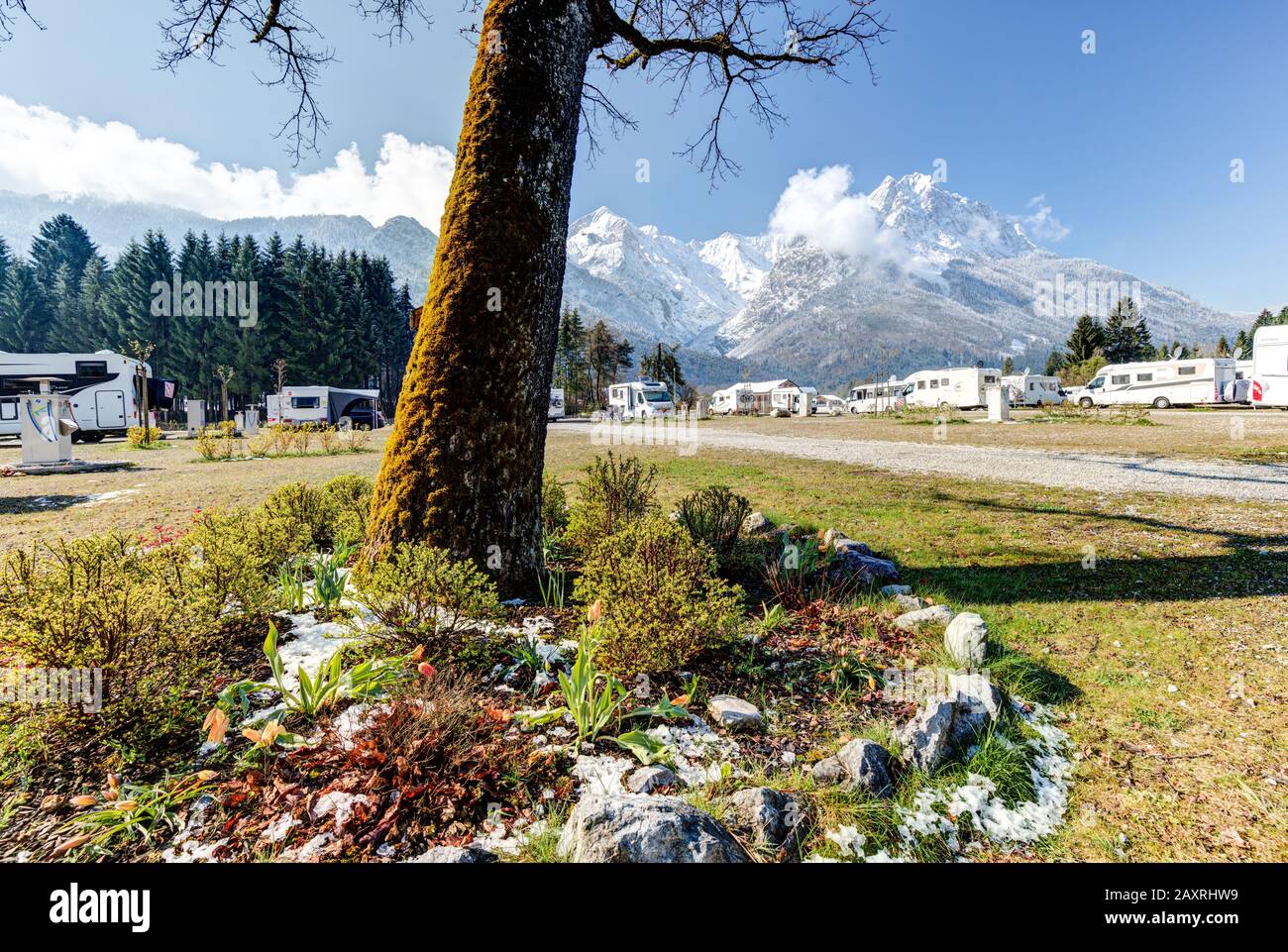 Camping Zugspitze, Winter, Grainau, Oberbayern, Bayern, Deutschland, Europa Stockfoto