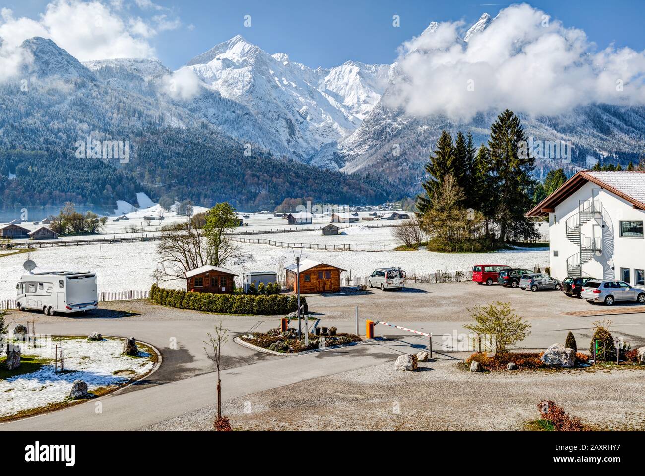 Camping Zugspitze, Winter, Grainau, Oberbayern, Bayern, Deutschland, Europa Stockfoto