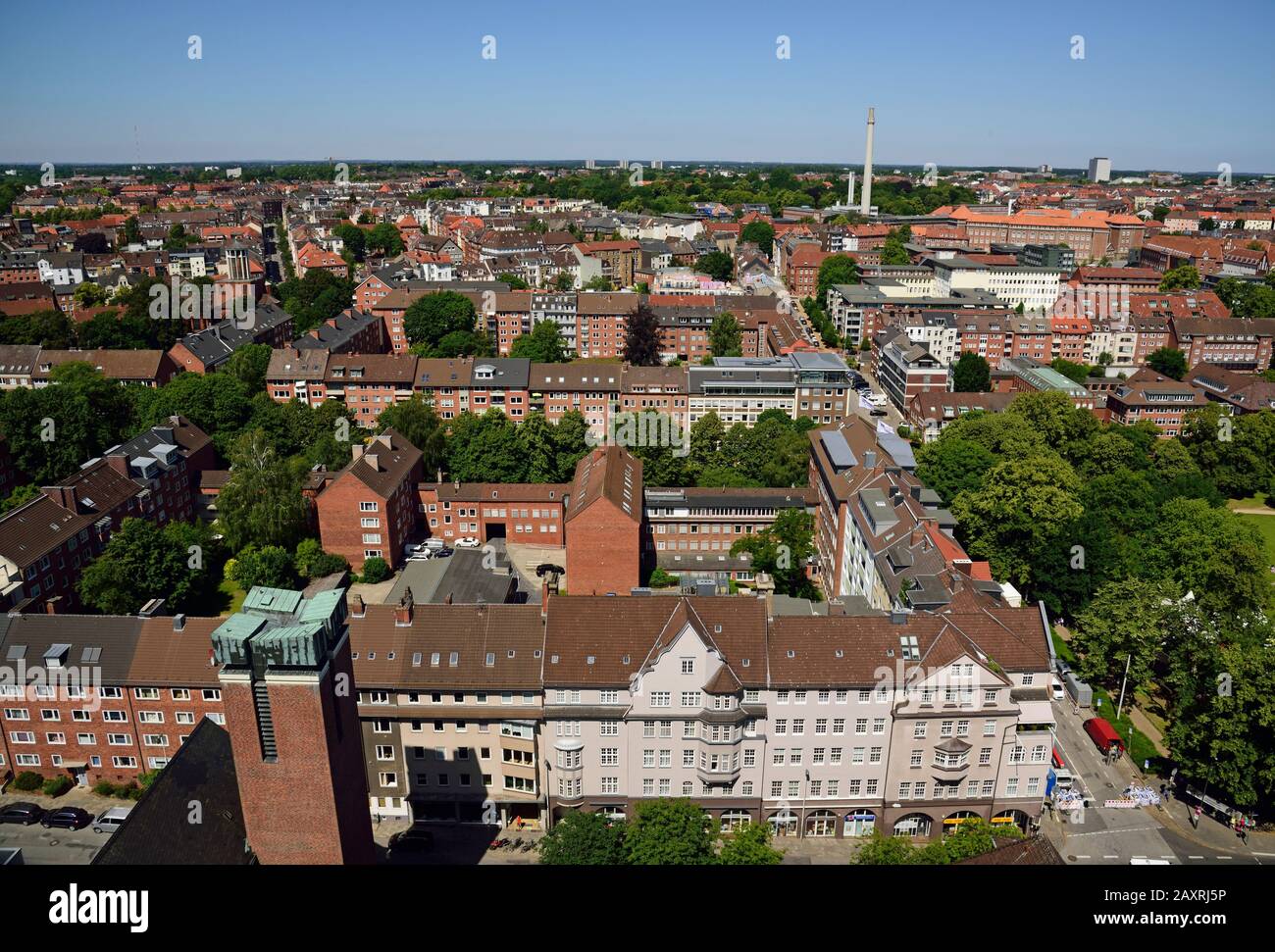 Europa, Deutschland, Schleswig-Holstein, Kiel, Ostsee, Stadt, Blick vom Rathausturm auf Wohnviertel, Stockfoto