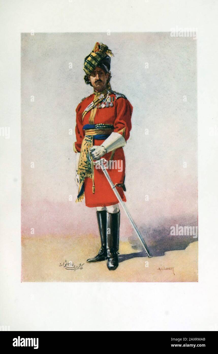 Armeen Indiens. Von Major A.C. Lovett. London. 1911 18. König Georges Own Lancers Honorary Leutnant / Hon Malik Umar Hayat Khan, C.I.E. Tiwana von S. Stockfoto