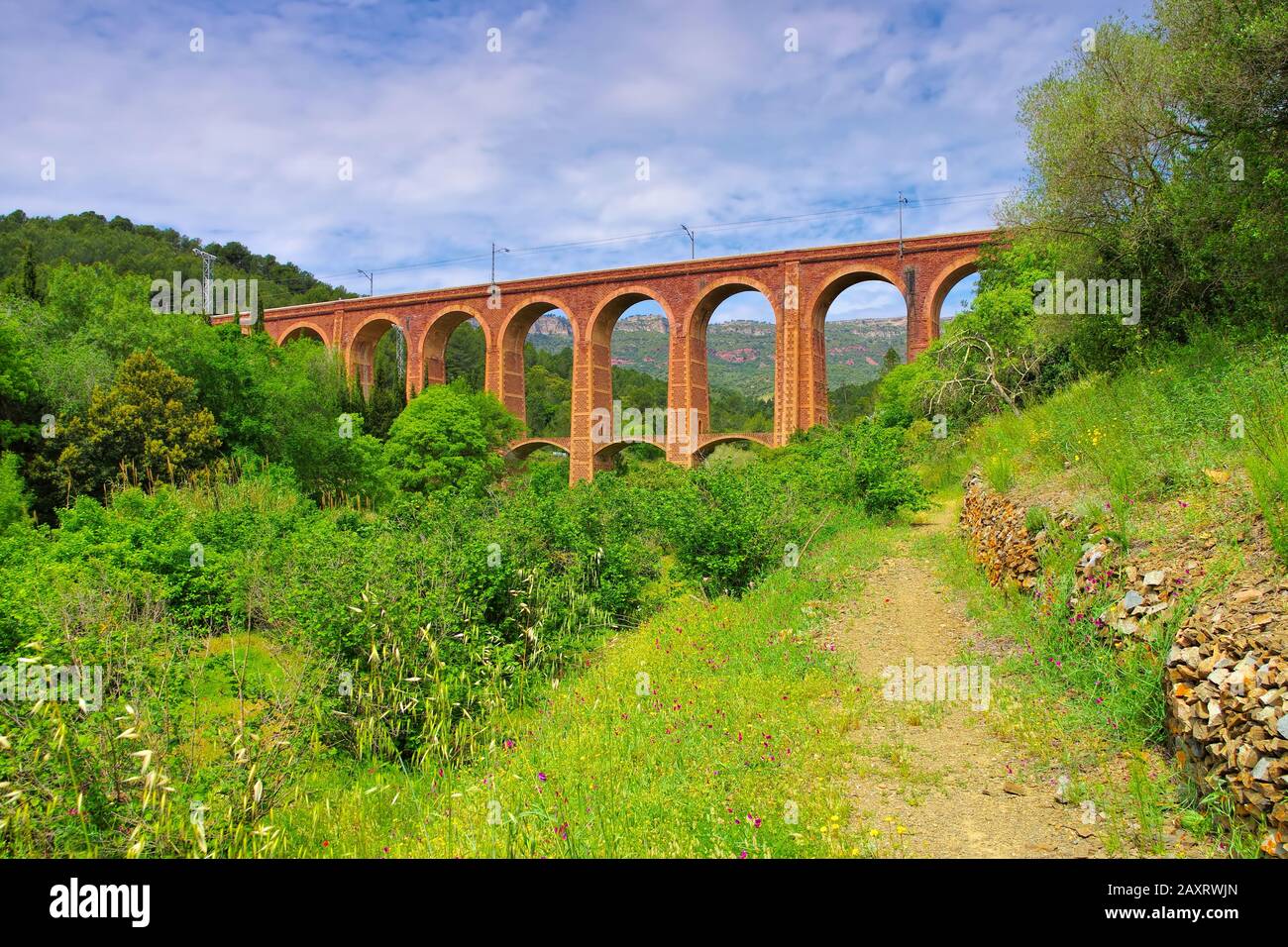 Eisenbahnbrücke Viaducte dels Masos in Duesaigues, Katalonien in Spanien Stockfoto