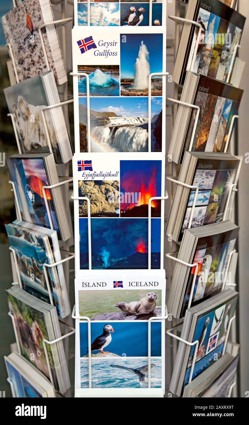 Souvenir, Postkarte, Display, Island, Europa Stockfoto