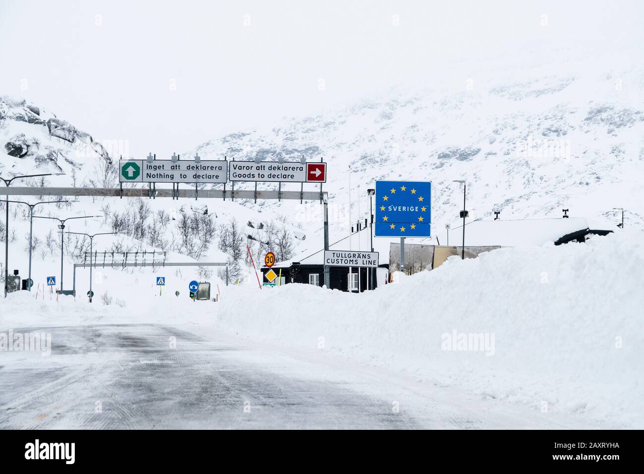 Grenzkontrolle, Zoll, Schweden - Norwegen, Riksgränsen Stockfoto