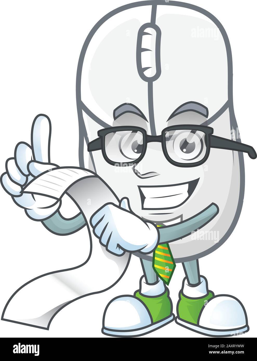 Ein lustiger Gesichtsfigur der weißen Maus, die ein Menü hält Stock Vektor