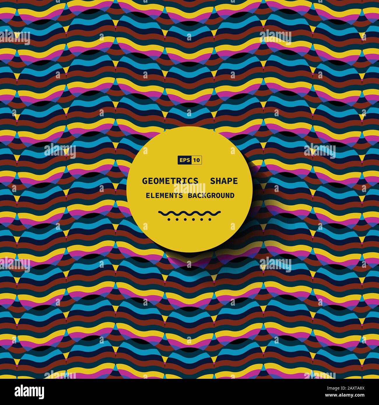 Abstraktes, farbenfrohes, gewelltes Design mit kreisförmigem Muster für den Hintergrund. Verwendung für Werbung, Poster, Grafiken, Vorlagendesign, Druck. Illustrationsvektor eps10 Stock Vektor