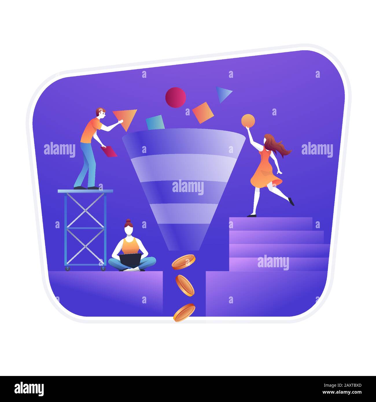 Abbildung des Vertriebskonzepts für die Trichtergenerierung. Digitales Marketing- und E-Business-Technologie-Konzept. Stock Vektor