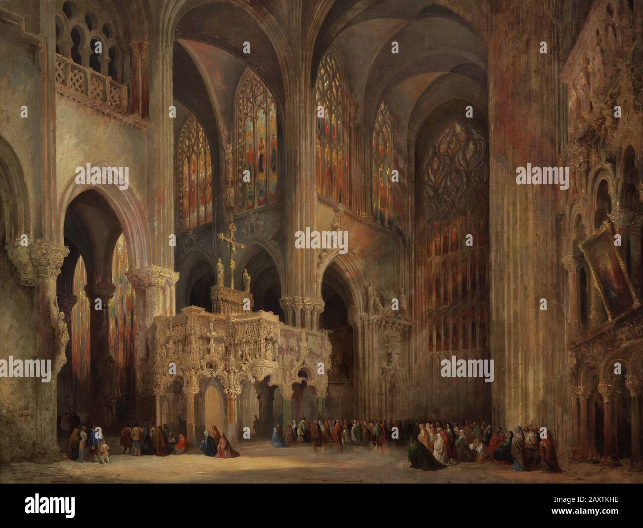 Jenaro Perez Villaamil (1807-1854). Spanischer Maler. Die Kathedrale des Heiligen Jacques le Mineur, Lüttich, von 1846. Museum der Schönen Künste A Coruña, Galicien, Spanien. Stockfoto