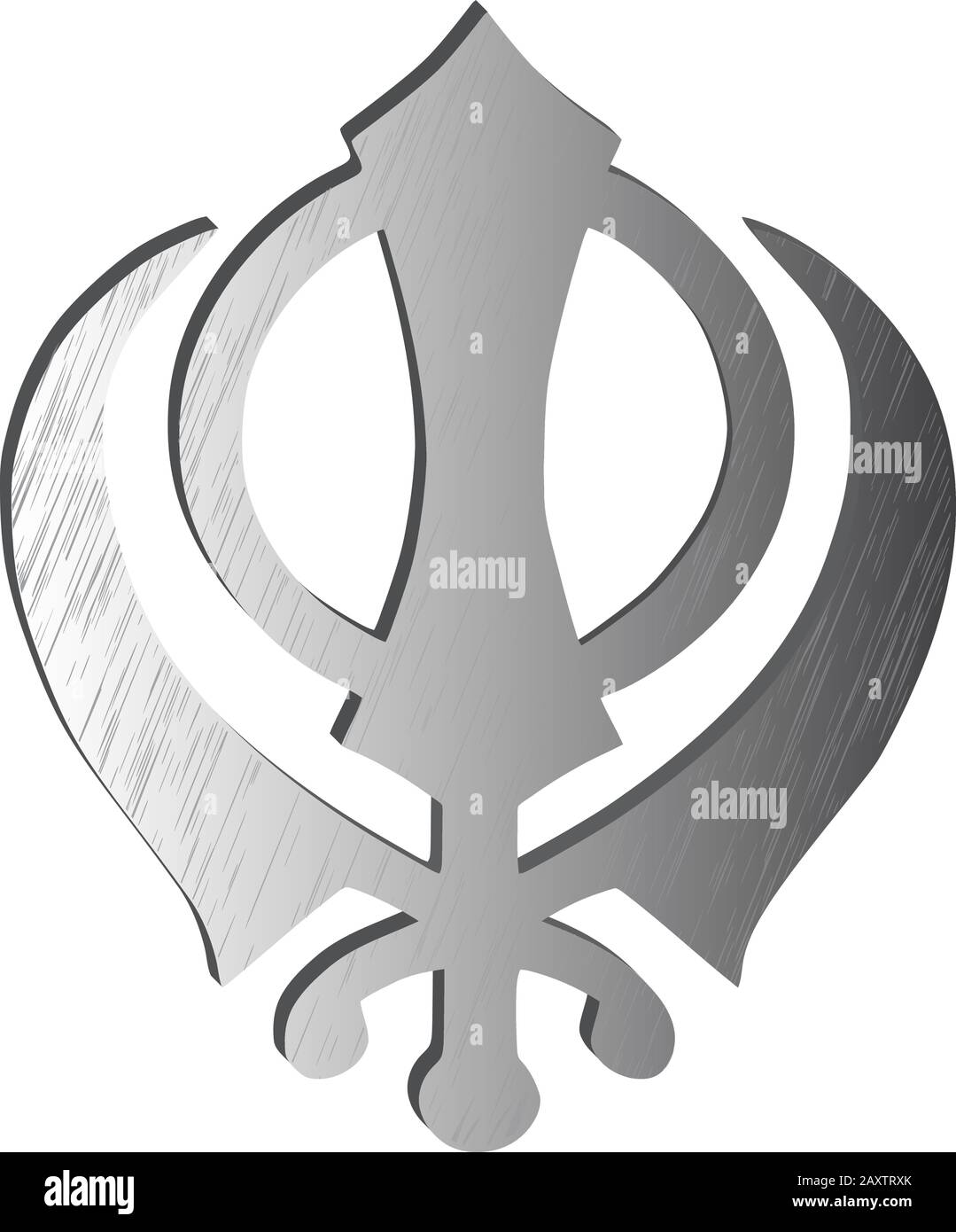 Das Hauptsymbol des Sikhismus - Zeichen Khanda (Silber), weißer Hintergrund, isoliert, Vektor Stock Vektor