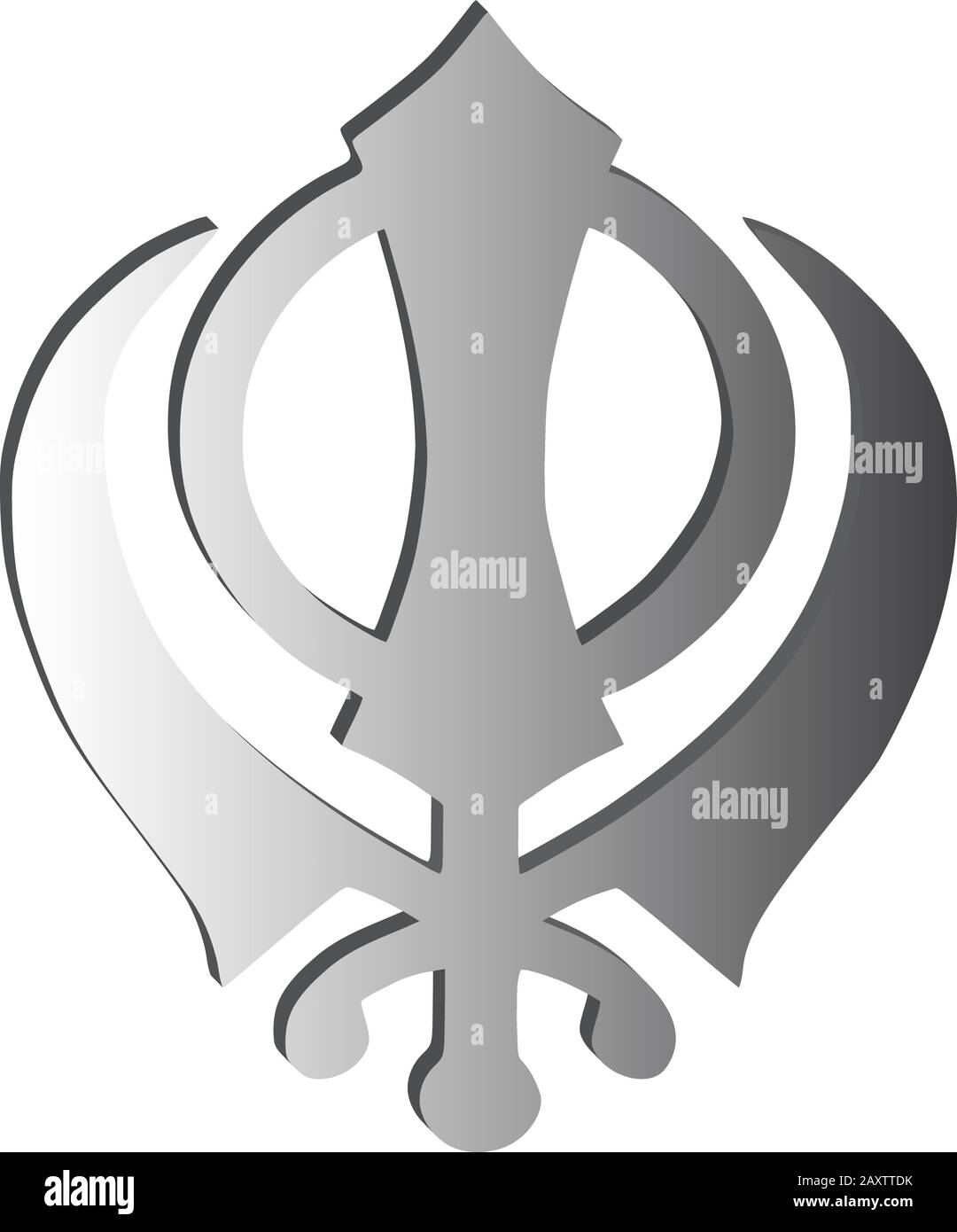 Das Hauptsymbol des Sikhismus - Zeichen Khanda (Silber), weißer Hintergrund, isoliert, Vektor Stock Vektor