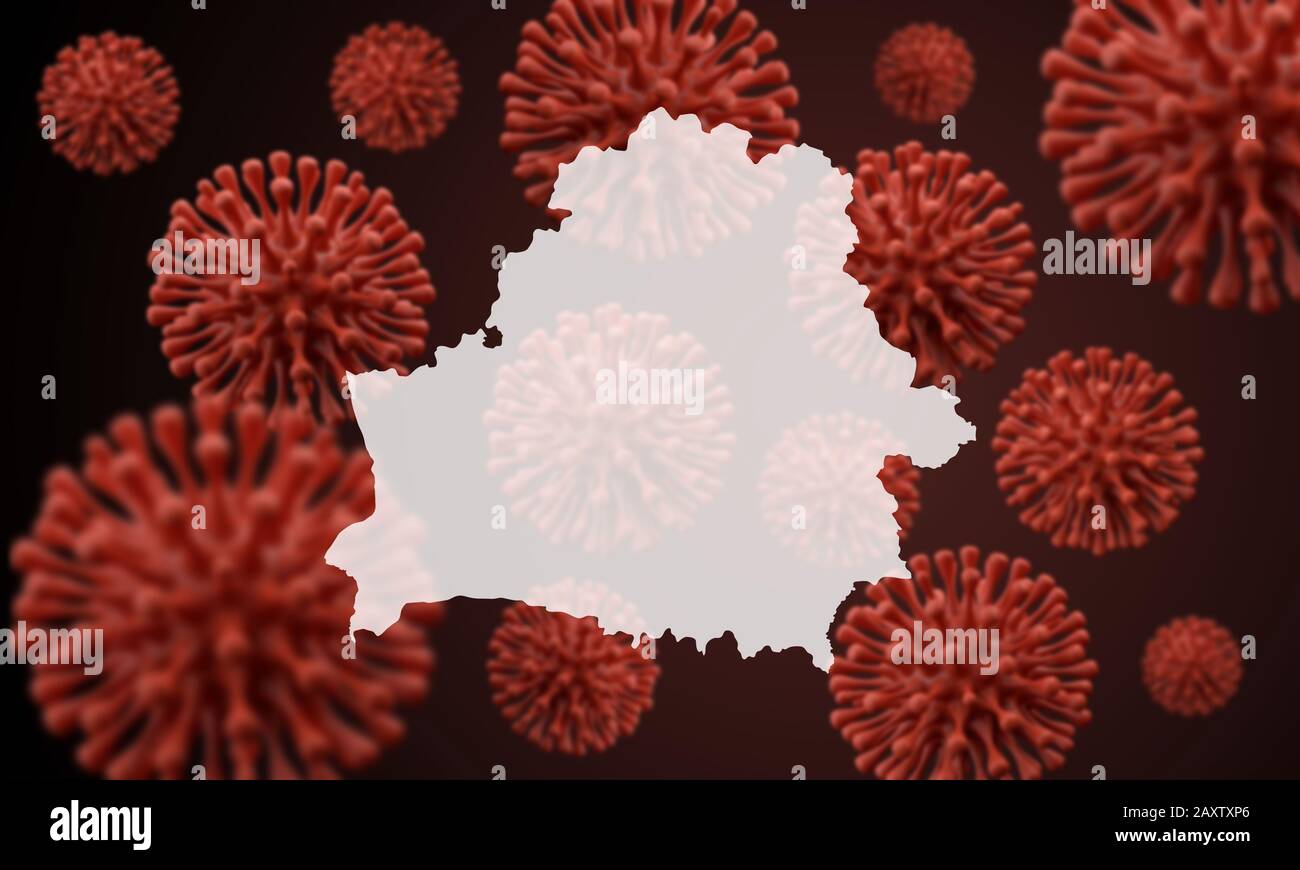 Weißrussland Karte über einen wissenschaftlichen Virus-Mikroben-Hintergrund. 3D-Rendering Stockfoto