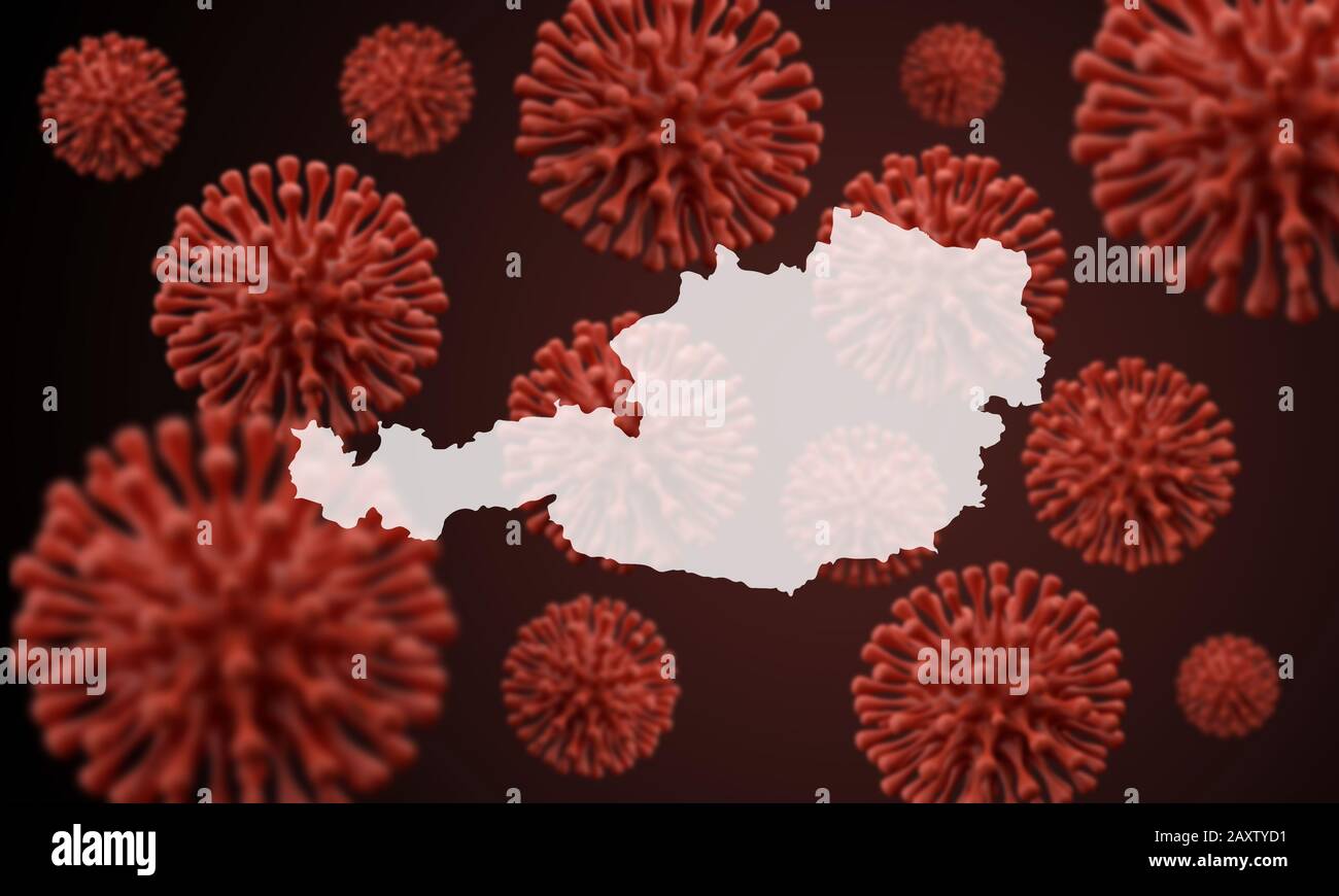 Österreich überzeichnet einen wissenschaftlichen Virus-Mikroben-Hintergrund. 3D-Rendering Stockfoto