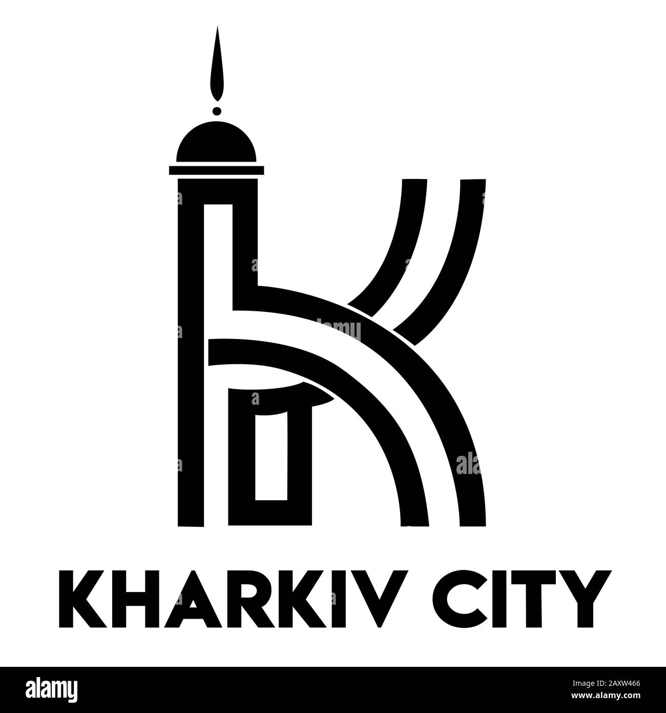 Kostenloses Logo für Ihr Unternehmen. Stilisiertes Kulturdenkmal Spiegelstrom. Visitenkarte Charkiw Ukraine. Stock Vektor