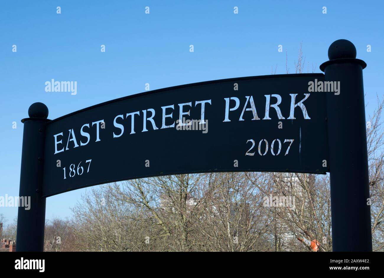 East Street Park Schild, Coventry, West Midlands, England, Großbritannien Stockfoto