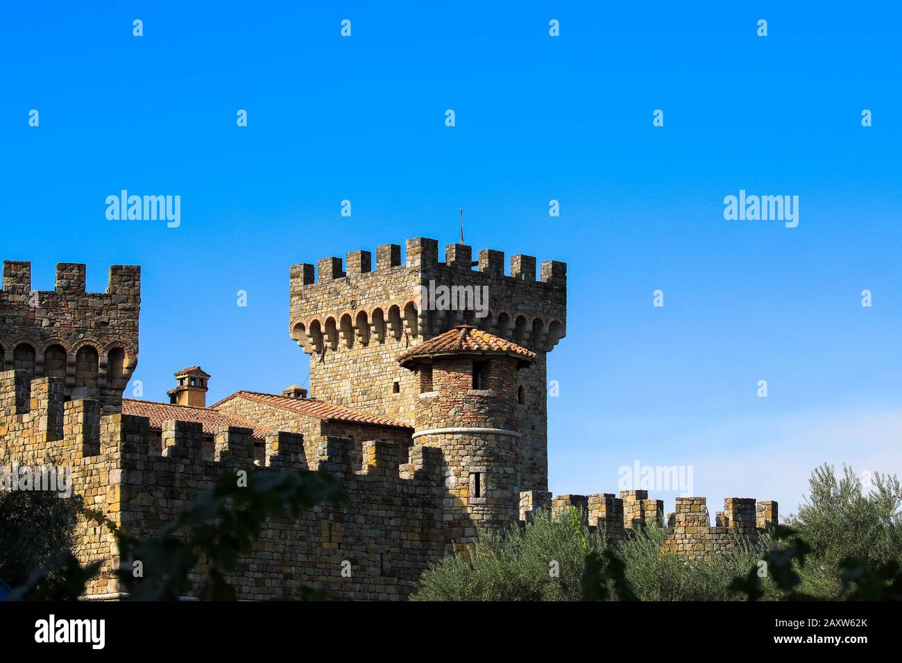 Napa Valley Weinberg und Schloss, Castello di Amorosa Stockfoto