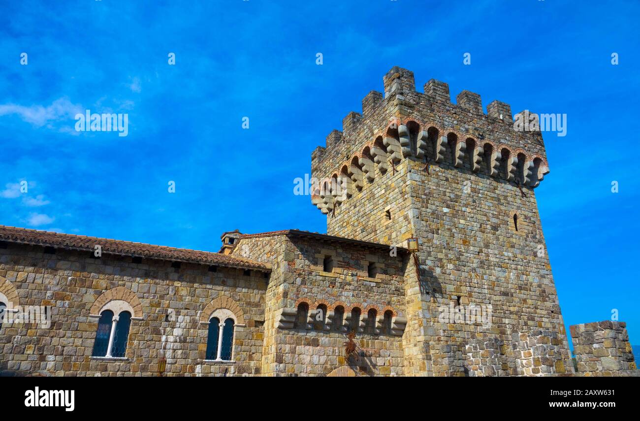 Napa Valley Weinberg und Schloss, Castello di Amorosa Stockfoto