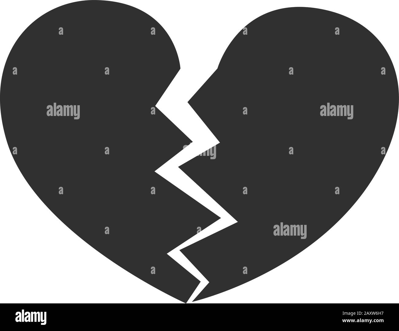 Einfache Vektordarstellung des gebrochenen Herzens als Symbol für das Ende der Liebe. Stock Vektor
