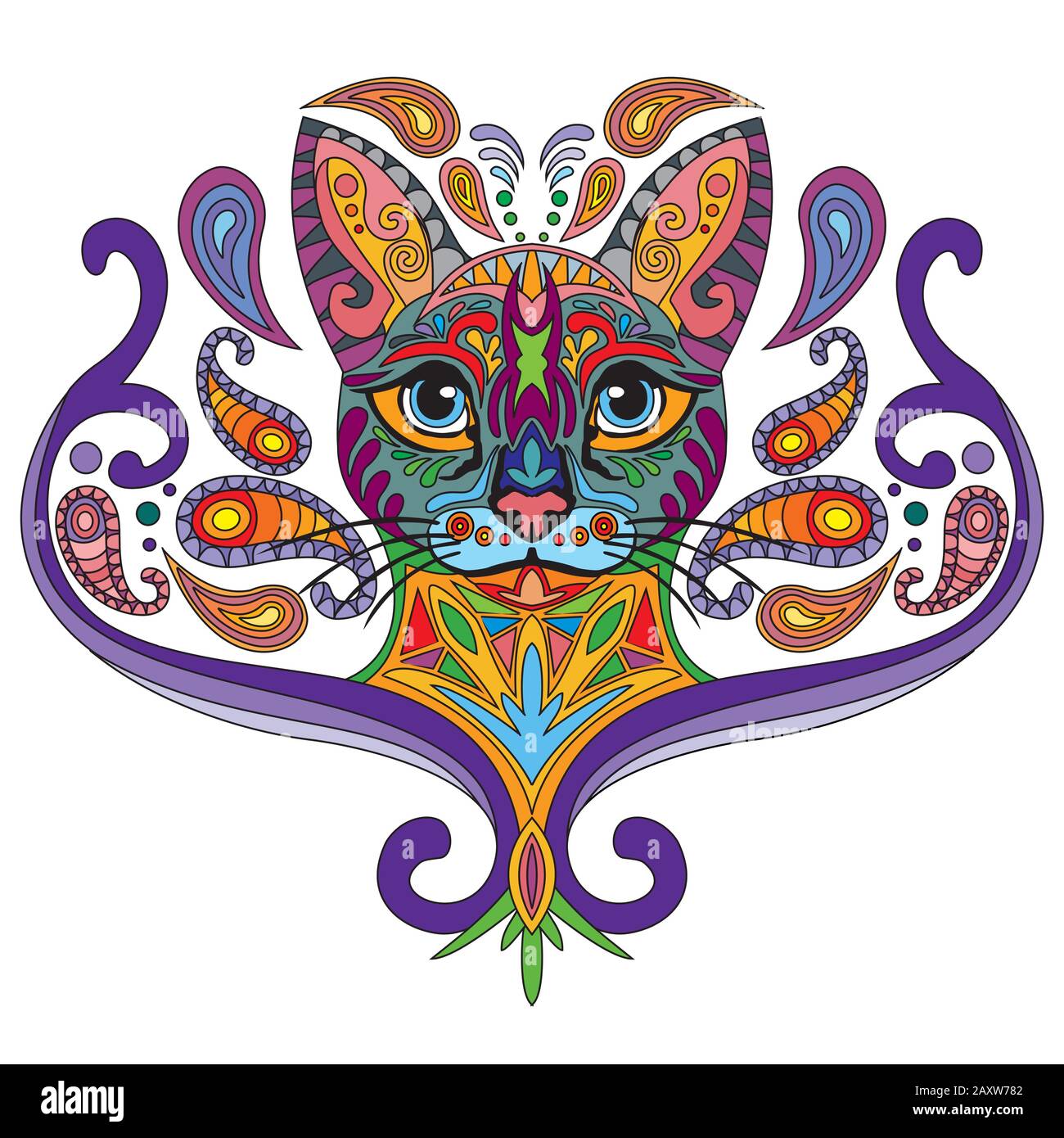 Buntes dekoratives Kätzchenbildnis. Dekorative abstrakte Vektorgrafiken in verschiedenen Farben isoliert auf weißem Hintergrund. Stoc Stock Vektor