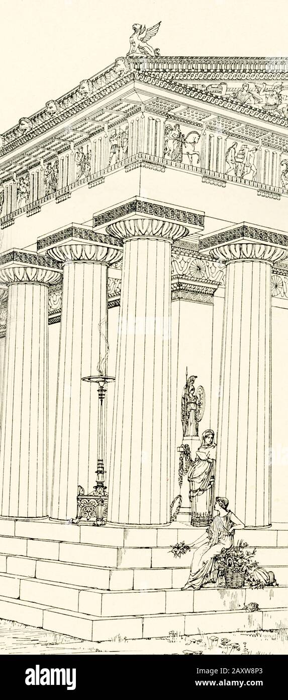 Diese Illustration stammte von Karl Weichardt (1848-1906), einem deutschen Architekten und Architekturmaler. Es zeigt einen antiken griechischen Tempel in Pompeji, der römischen Stadt, die 79 n. Chr. beim Ausbruch des Vesuvs zerstört wurde. Stockfoto